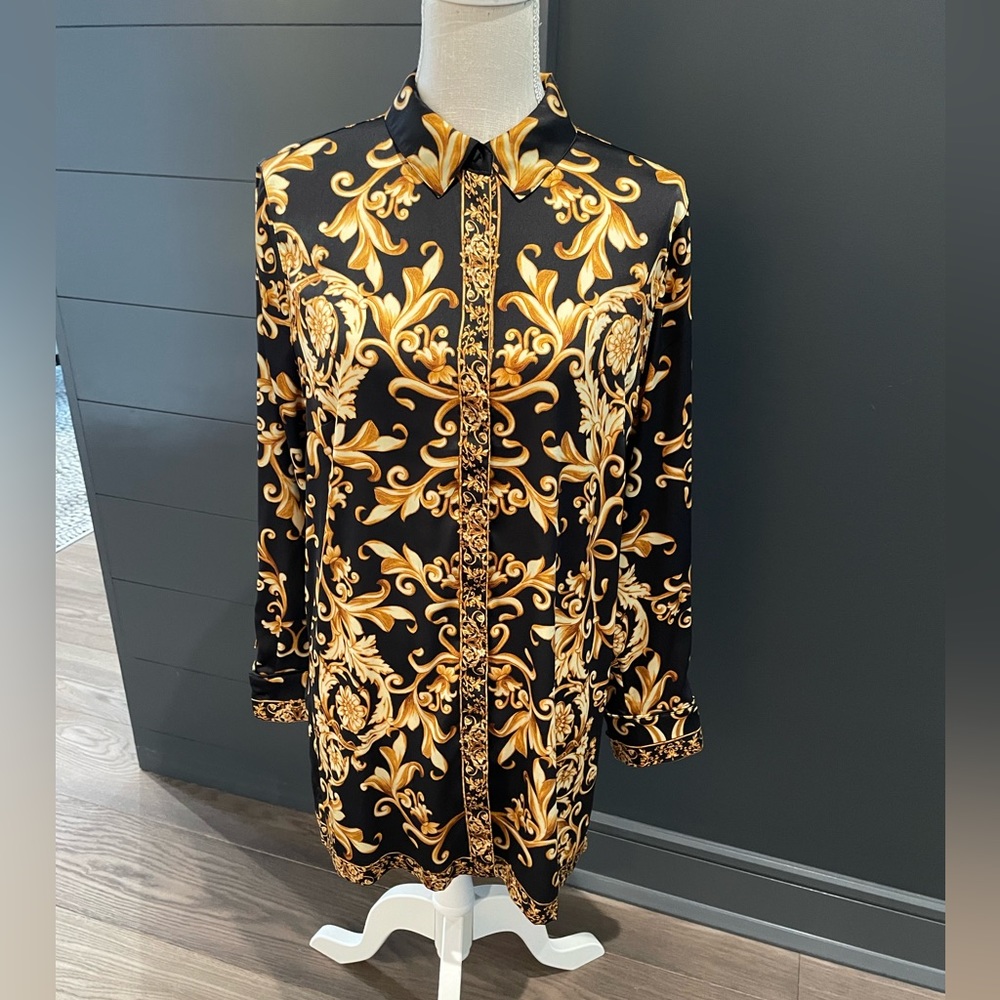 Chico’s tunic Gold and Black Blouse Sz 2